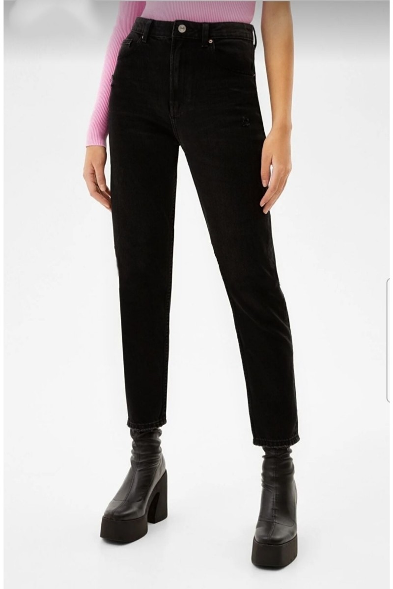 Siyah Yüksek Bel Likralı Mom Jeans