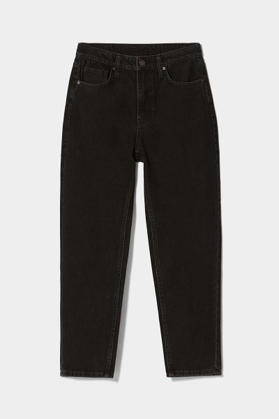 Siyah Yüksek Bel Likralı Reguler Mom Jeans