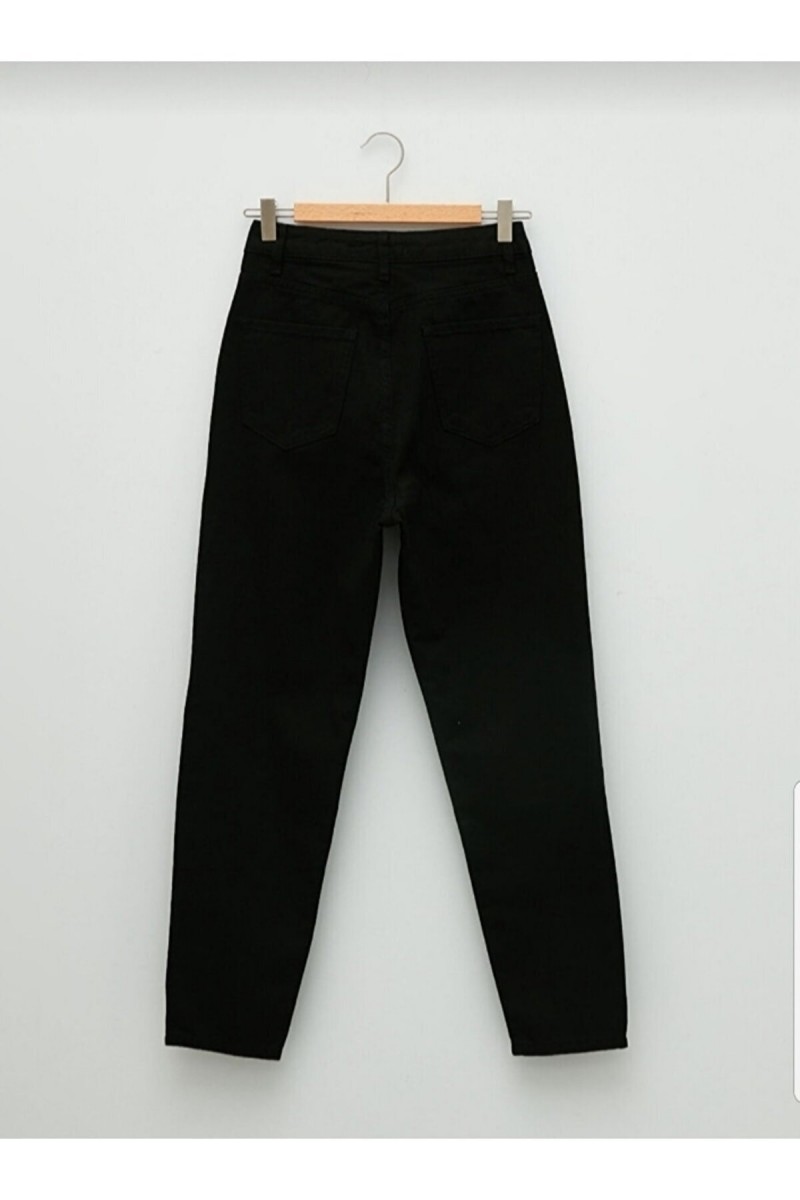 Siyah Yüksek Bel Likralı Mom Jeans