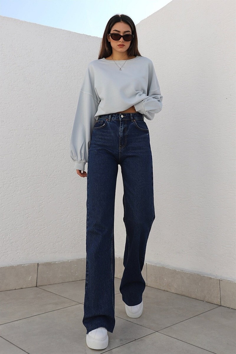 Camelia Gold 90's Lacivert Likralı Süper Yüksek Bel Salaş Jeans Palazzo Pantolon