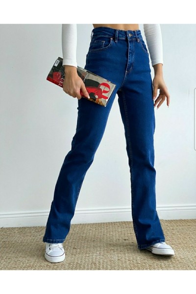 Allow Süper Yüksek Bel A.c.a.i.p S.o.l.m.a.z Mavi Salaş Jeans Palazzo Pantolon