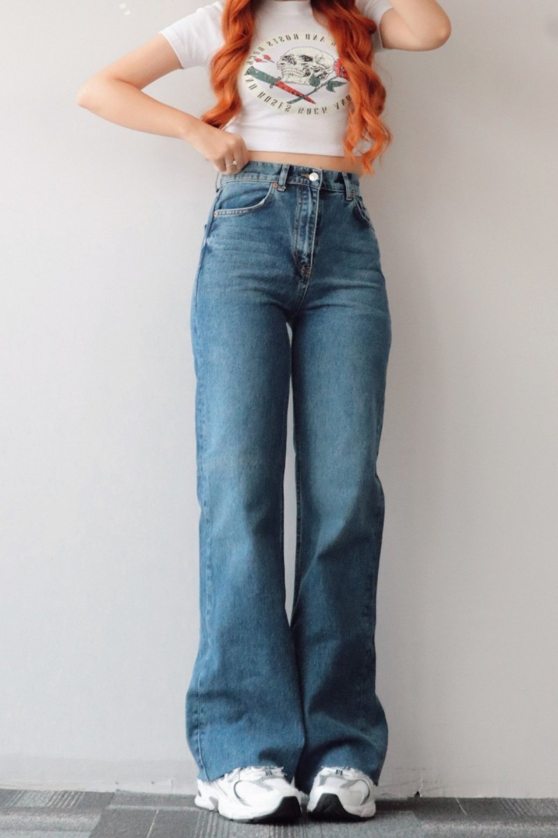 Allow Süper Yüksek Bel A.c.a.i.p S.o.l.m.a.z Orta Kar Salaş Jeans Palazzo Pantolon