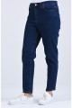Koyu Mavi Kar Yıkama Mom Jeans Likralı Yüksek Bel Kot Pantolon