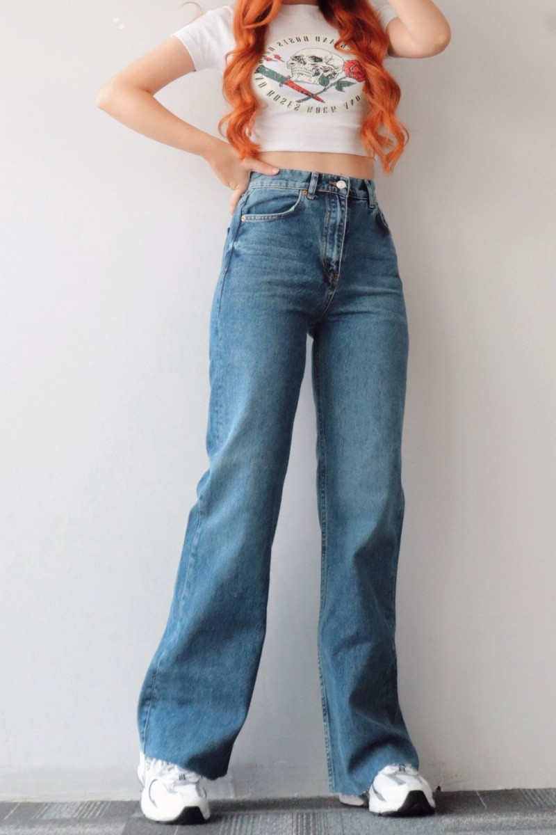 Allow Süper Yüksek Bel A.c.a.i.p S.o.l.m.a.z Orta Kar Salaş Jeans Palazzo Pantolon