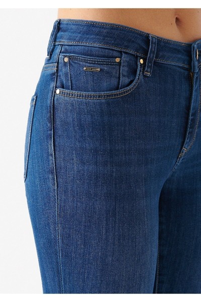 Mavi Yüksek Bel Bilek Boy Dar Paça Skinny Likralı Kot Pantolon