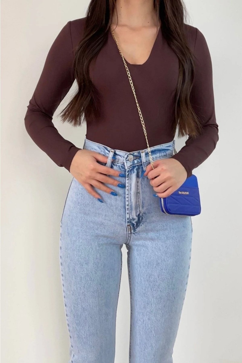 Mansory Does Kadın Mavi Kar Yırtmaclı Likralı Süper Yüksek Bel Salaş Paça Kot Pantolon