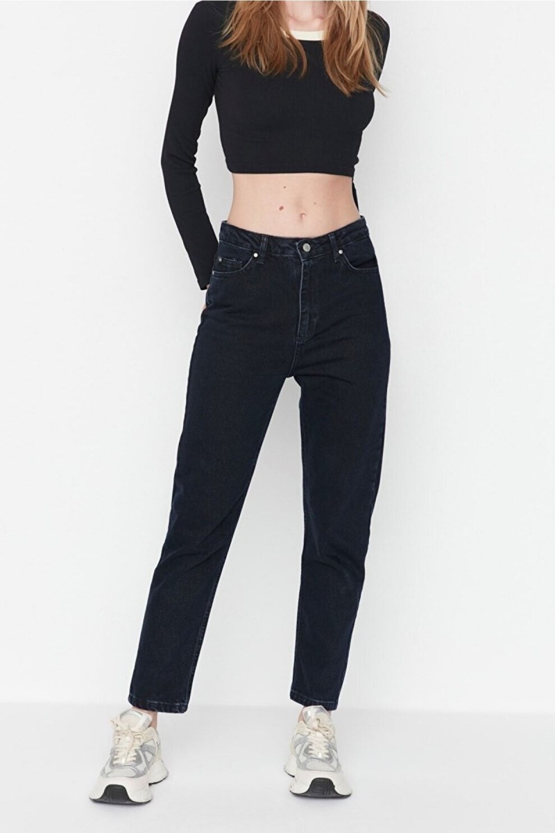 Kadın Siyah Yüksek Bel Likralı Mom Jeans Kadın Siyah Yüksek Bel Likralı Mom Jeans