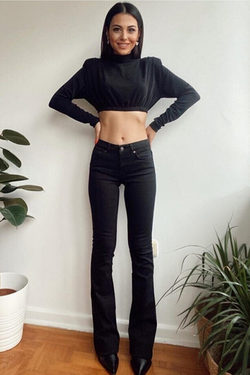 Hot Women Siyah Ispanyol Paça Kot Pantolon Yüksek Bel Ispanyol Jeans Toparlayıcı