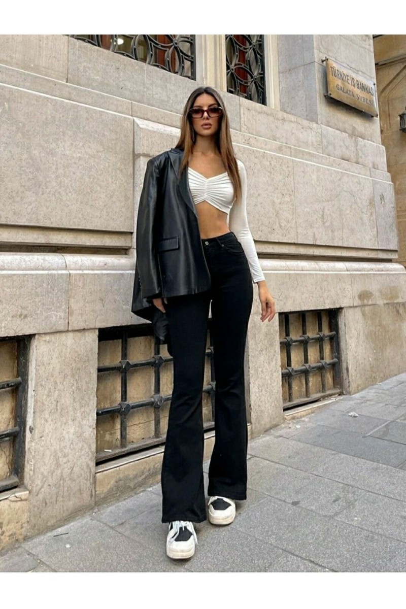 Hot Women Siyah Ispanyol Paça Kot Pantolon Yüksek Bel Ispanyol Jeans Toparlayıcı Hot Women Siyah Ispanyol Paça Kot Pantolon Yüksek Bel Ispanyol Jeans Toparlayıcı