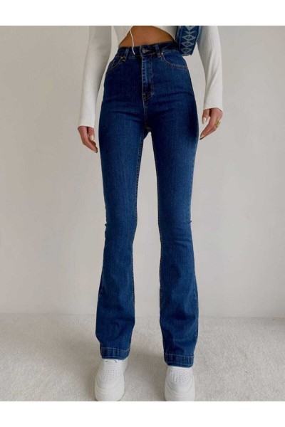 Allstar Ispanyol Women Koyu Mavi Ispanyol Paça Kot Pantolon Yüksek Bel Ispanyol Jeans Toparlayıcı