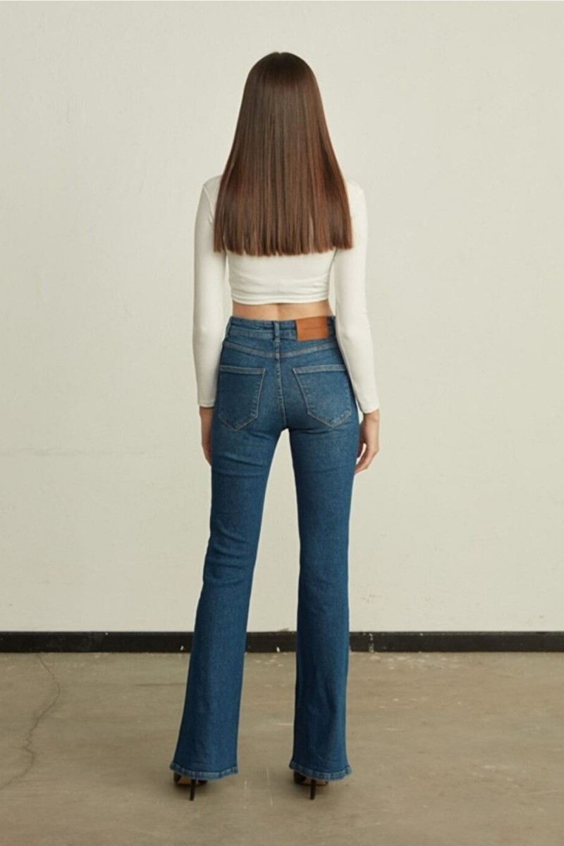 Cocu Orta Mavi Ispanyol Paça Kot Pantolon Yüksek Bel Ispanyol Jeans Toparlayıcı Cocu Orta Mavi Ispanyol Paça Kot Pantolon Yüksek Bel Ispanyol Jeans Toparlayıcı