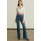 Cocu Orta Mavi Ispanyol Paça Kot Pantolon Yüksek Bel Ispanyol Jeans Toparlayıcı