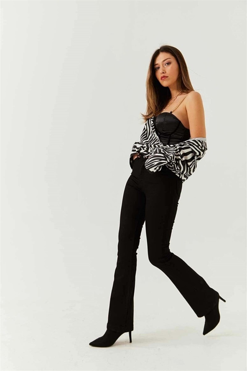 Hot Women Siyah Ispanyol Paça Kot Pantolon Yüksek Bel Ispanyol Jeans Toparlayıcı Hot Women Siyah Ispanyol Paça Kot Pantolon Yüksek Bel Ispanyol Jeans Toparlayıcı