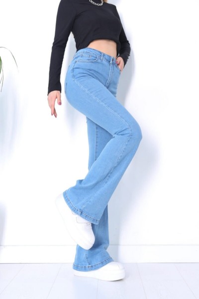 Ispanyol Women Mavi Ispanyol Paça Kot Pantolon Yüksek Bel Ispanyol Jeans Toparlayıcı