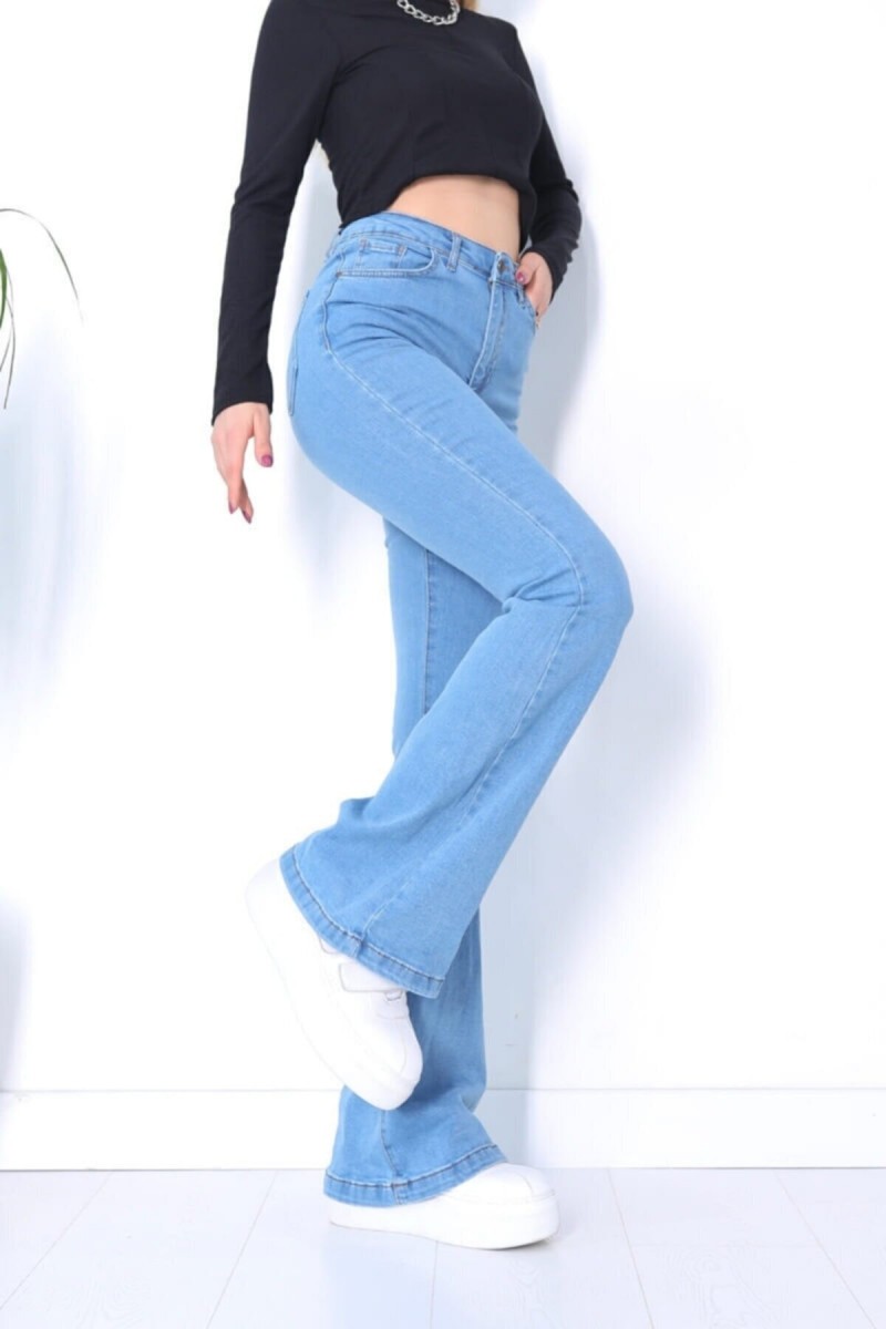 Ispanyol Women Mavi Ispanyol Paça Kot Pantolon Yüksek Bel Ispanyol Jeans Toparlayıcı