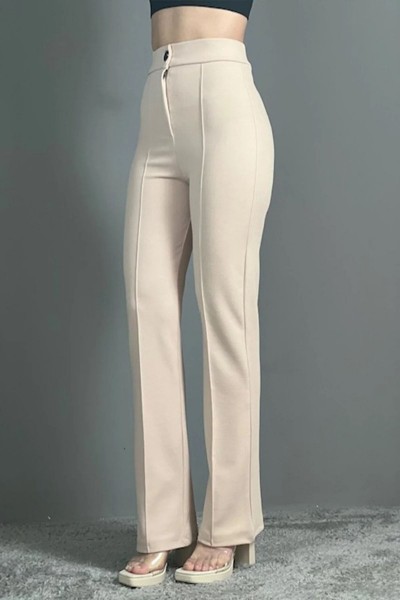 Lager Kadın Bejz Çımalı Yüksek Bel Salaş Paça Salaş Pantolon Palazzo