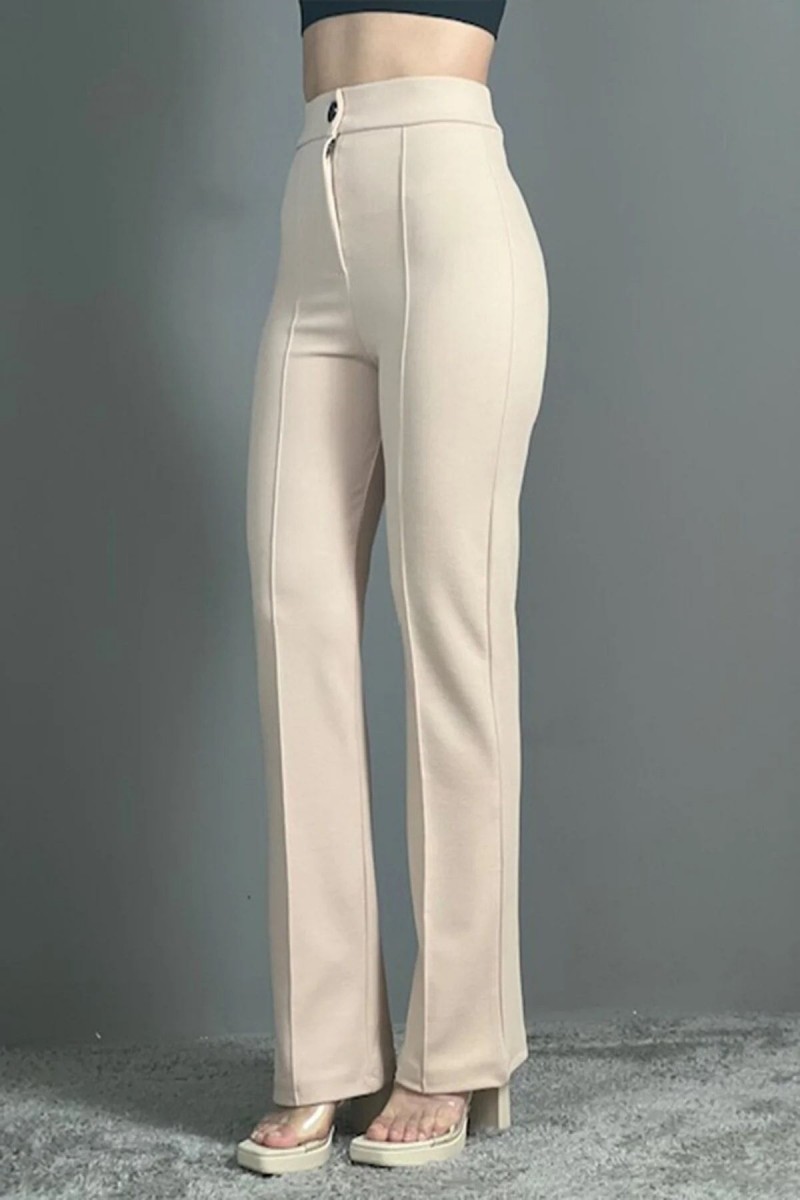 Lager Kadın Bejz Çımalı Yüksek Bel Salaş Paça Salaş Pantolon Palazzo