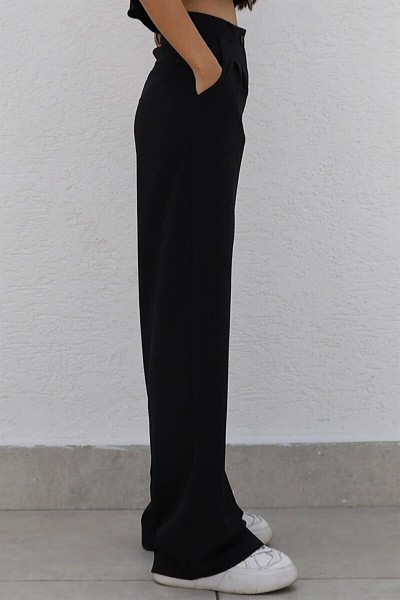 Lussi Power Kadın Siyah Pileli Yüksek Bel Salaş Paça Salaş Pantolon Palazzo