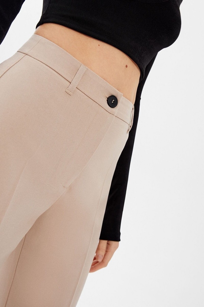 Tess Gold Bej Çimalı Kadın Salaş 90's Süper Yüksek Salaş Paç Palazzo Pantolon