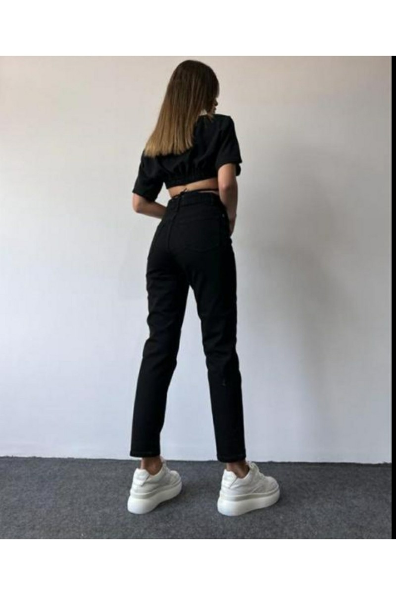 Napoli Solmayan Siyah Mom Jeans 90's Yüksek Salaş Paç Mom Pantolon