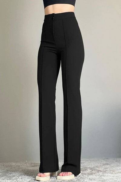 Summer Time Kadın Siyah Çımalı Yüksek Bel Salaş Paça Salaş Pantolon Palazzo