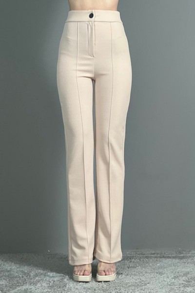 Lager Kadın Bejz Çımalı Yüksek Bel Salaş Paça Salaş Pantolon Palazzo