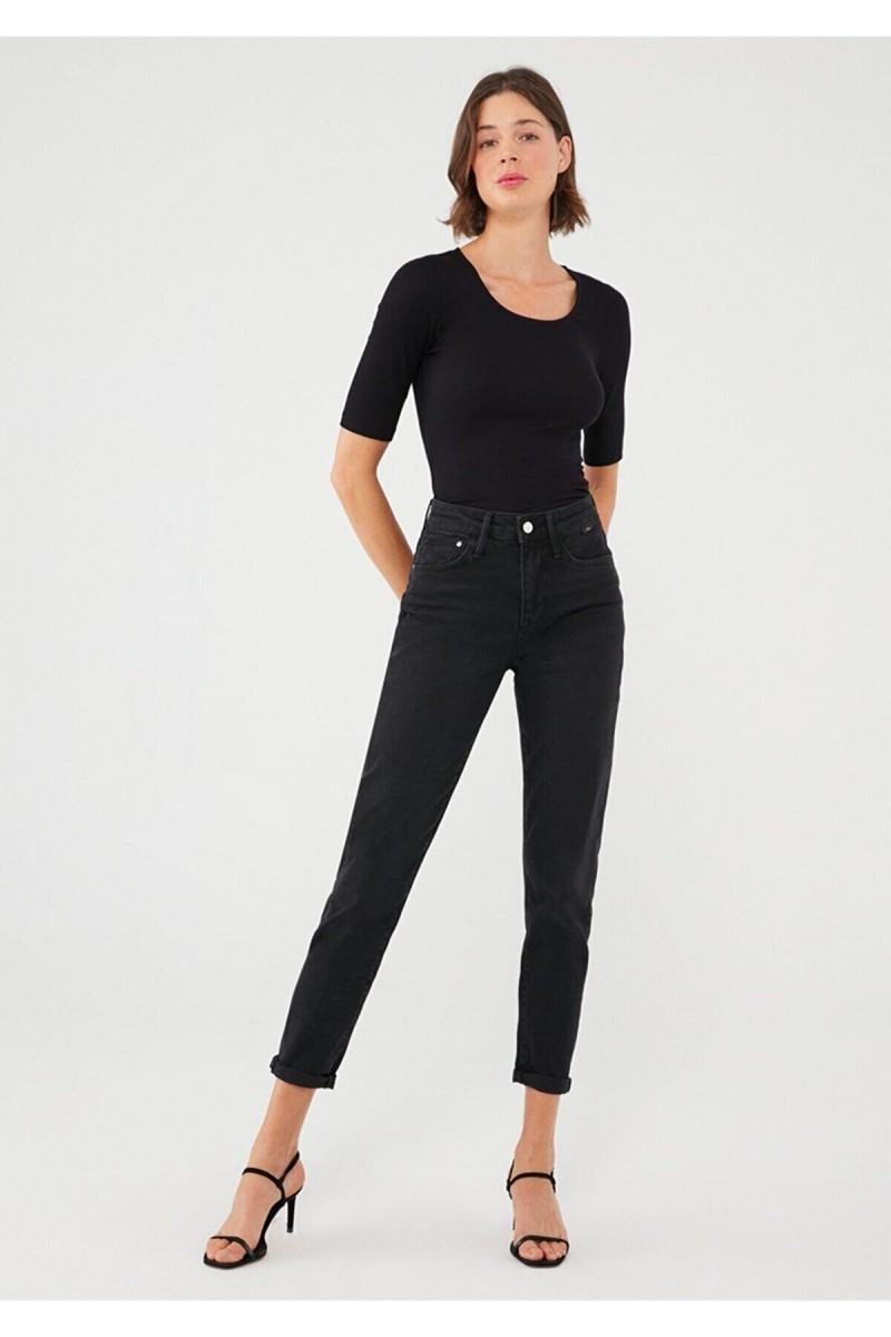 Kadın Siyah Yüksek Bel Likralı Mom Jeans Kadın Siyah Yüksek Bel Likralı Mom Jeans