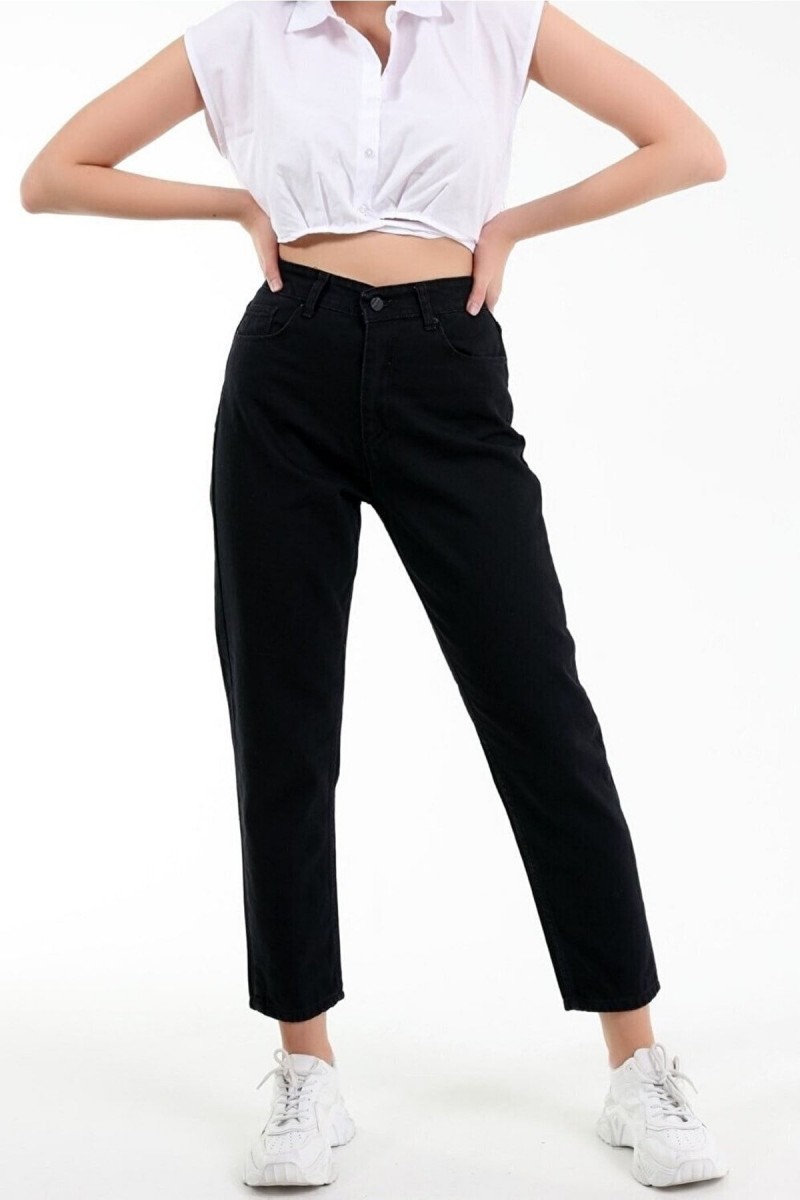 Kadın Siyah Yüksek Bel Likralı Mom Jeans Kadın Siyah Yüksek Bel Likralı Mom Jeans