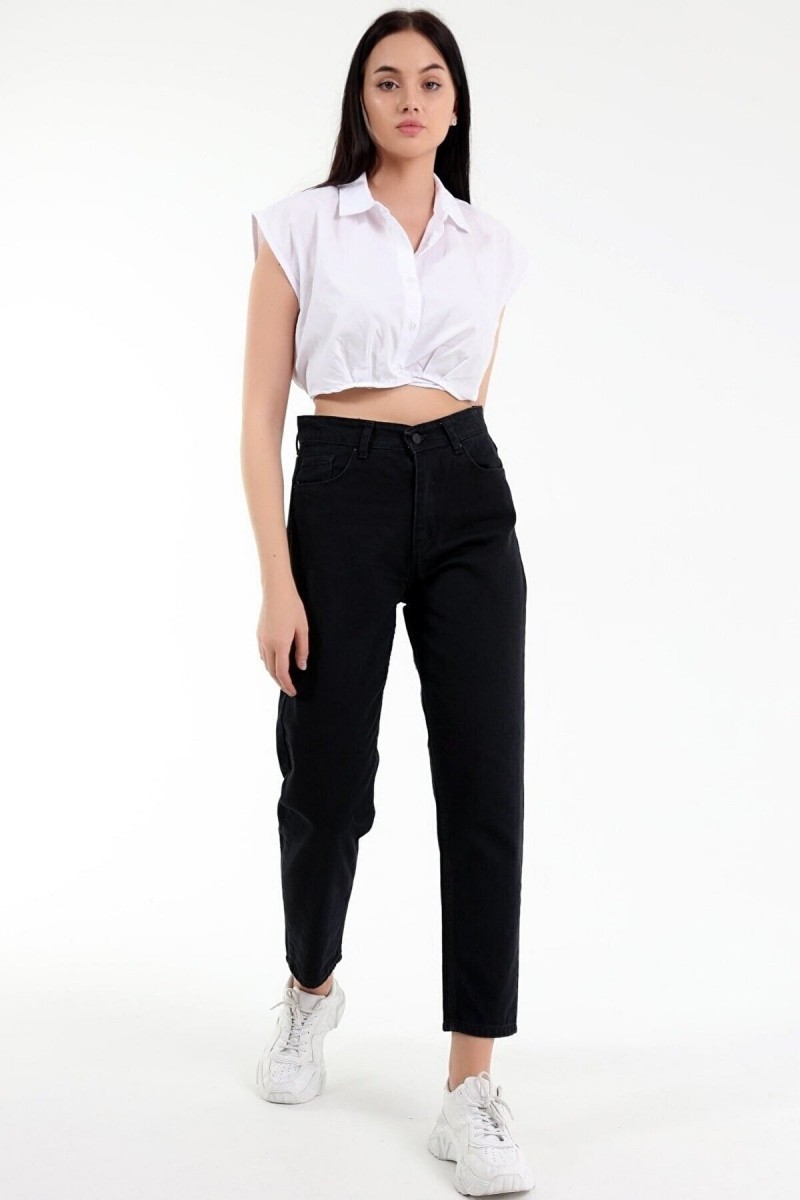 Kadın Siyah Yüksek Bel Likralı Mom Jeans Kadın Siyah Yüksek Bel Likralı Mom Jeans