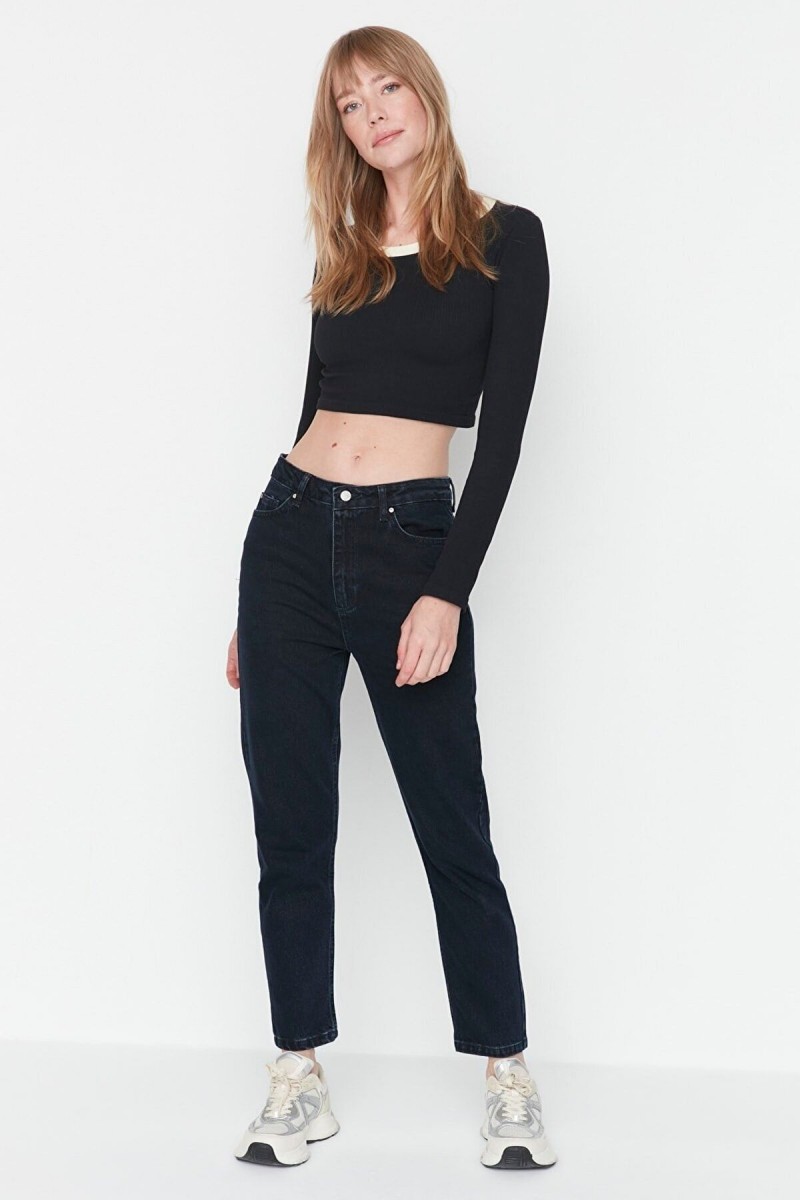 Kadın Siyah Yüksek Bel Likralı Mom Jeans Kadın Siyah Yüksek Bel Likralı Mom Jeans