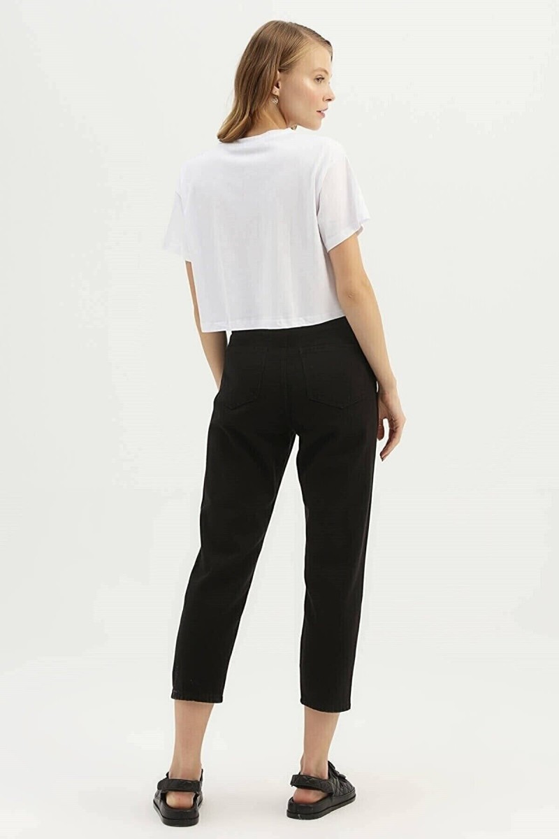 Kadın Siyah Yüksek Bel Likralı Mom Jeans Kadın Siyah Yüksek Bel Likralı Mom Jeans