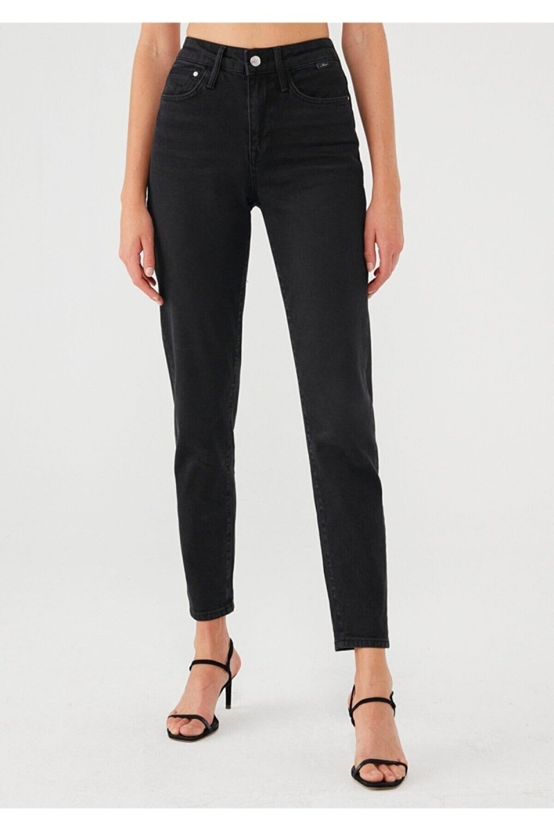 Kadın Siyah Yüksek Bel Likralı Mom Jeans Kadın Siyah Yüksek Bel Likralı Mom Jeans