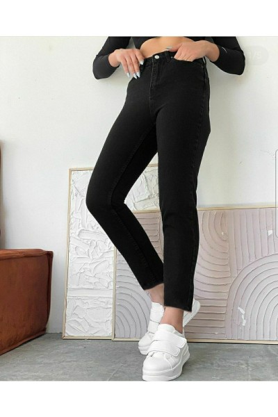 Kadın Siyah Yüksek Bel Likralı Mom Jeans