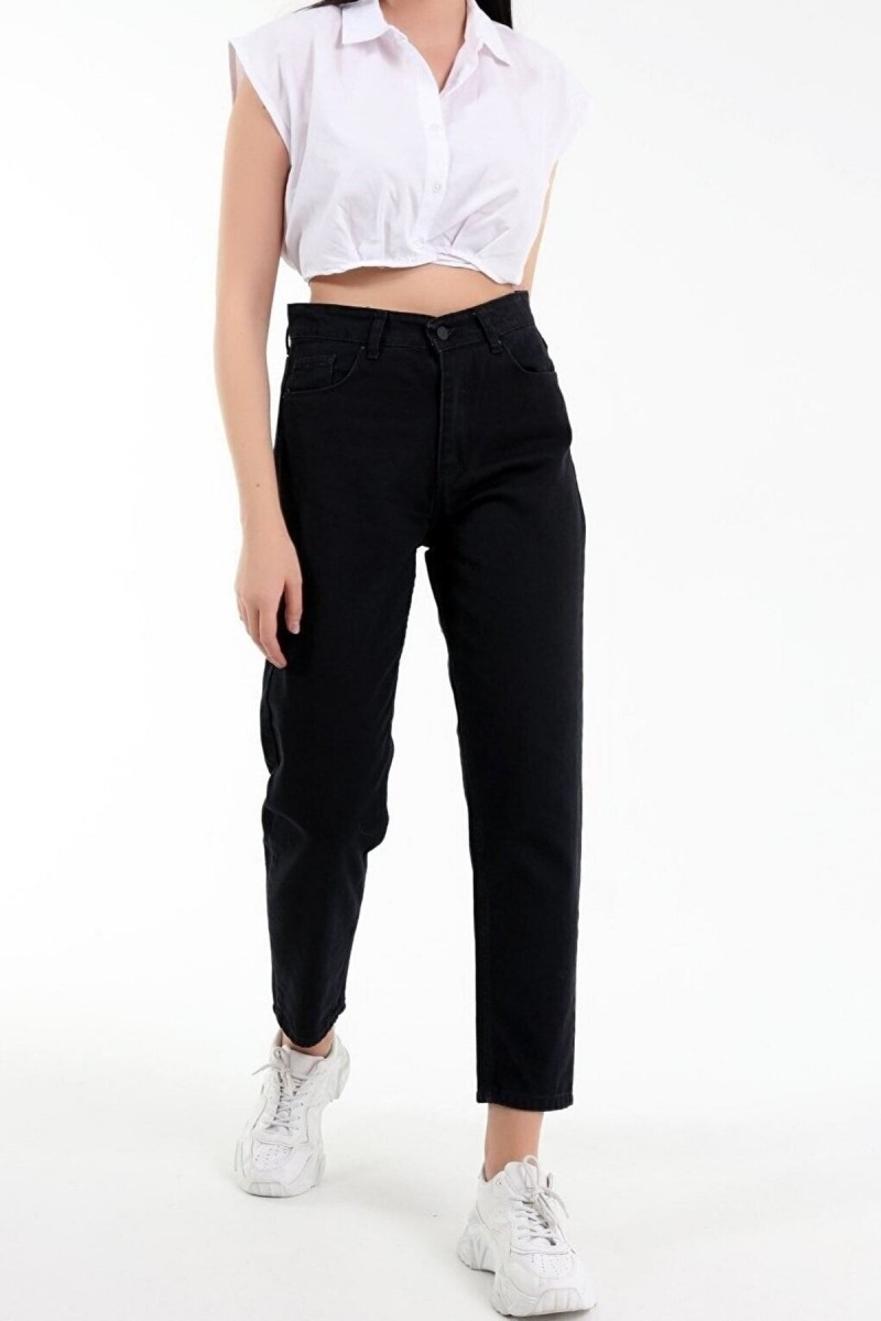 Kadın Siyah Yüksek Bel Likralı Mom Jeans Kadın Siyah Yüksek Bel Likralı Mom Jeans