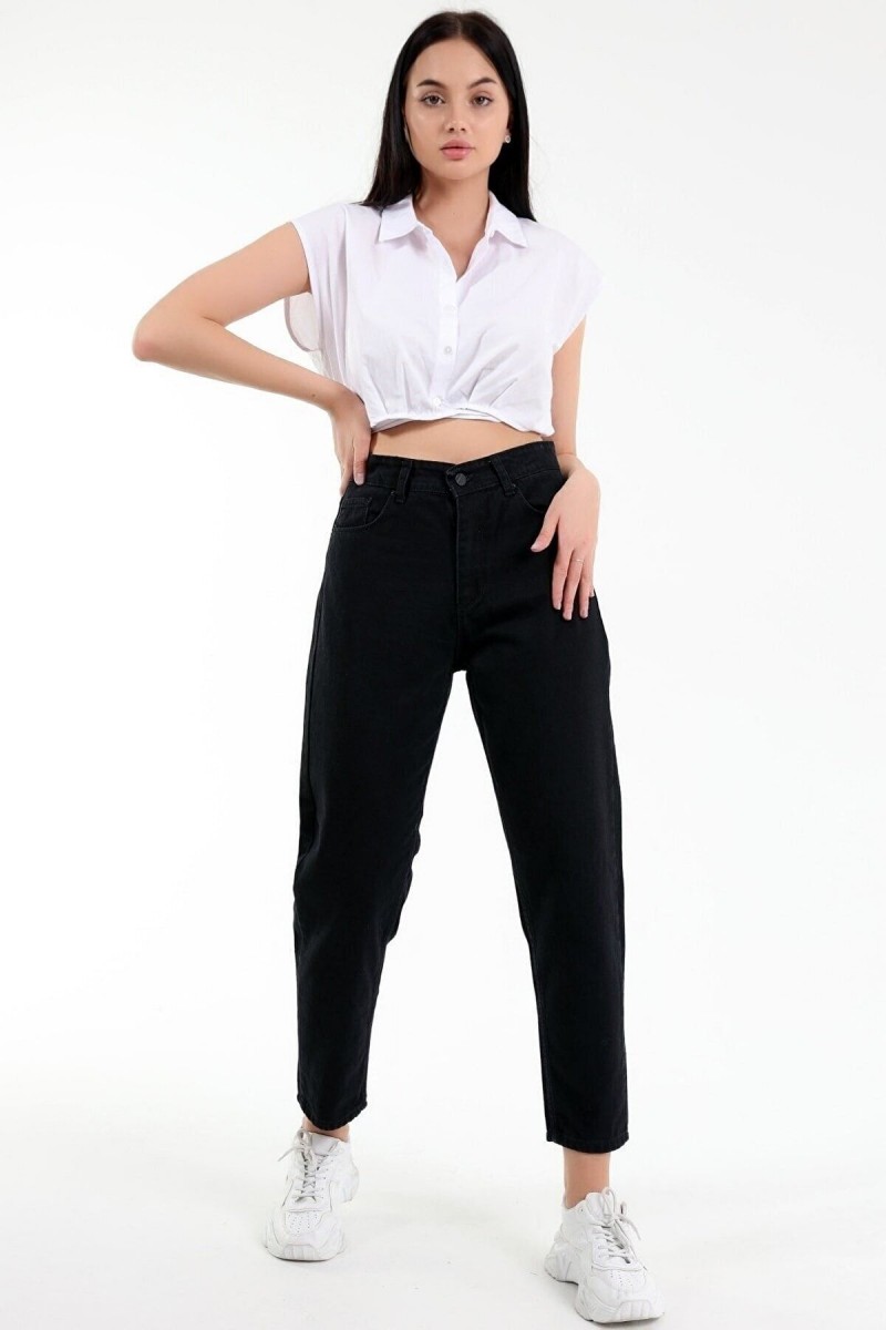 Kadın Siyah Yüksek Bel Likralı Mom Jeans Kadın Siyah Yüksek Bel Likralı Mom Jeans