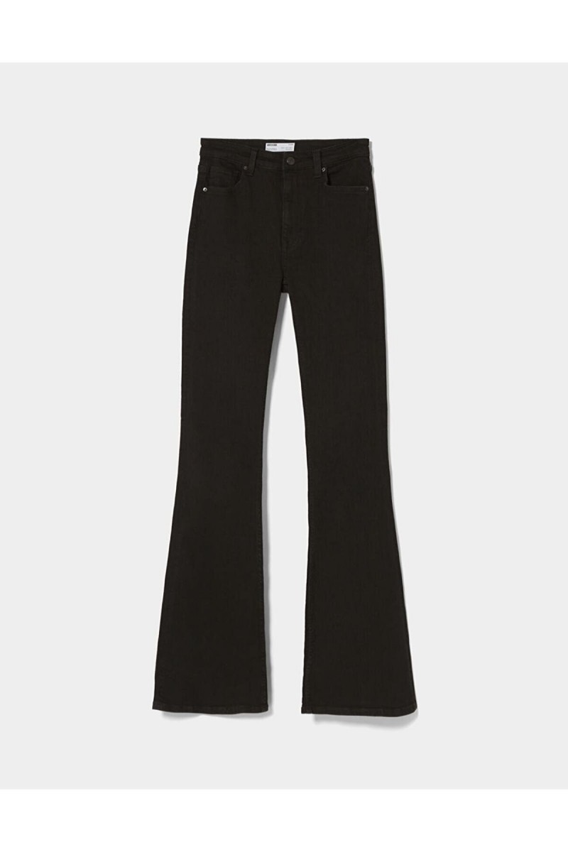 Black Ikon Ispanyol Ispanyol Paça Jeans Solmaz Siyah Ispanyol Jeans Yüksek Bel Kot Pantolon