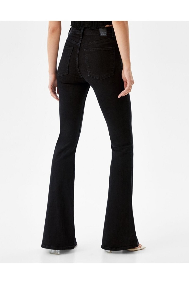 Black Ikon Ispanyol Ispanyol Paça Jeans Solmaz Siyah Ispanyol Jeans Yüksek Bel Kot Pantolon