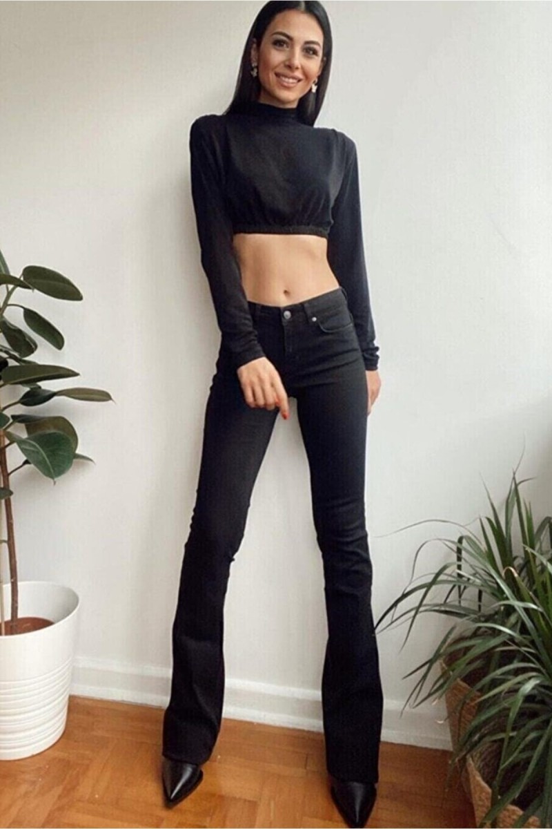 Gold Ikon Ispanyol Ispanyol Paça Jeans Solmaz Siyah Ispanyol Jeans Yüksek Bel Kot Pantolon