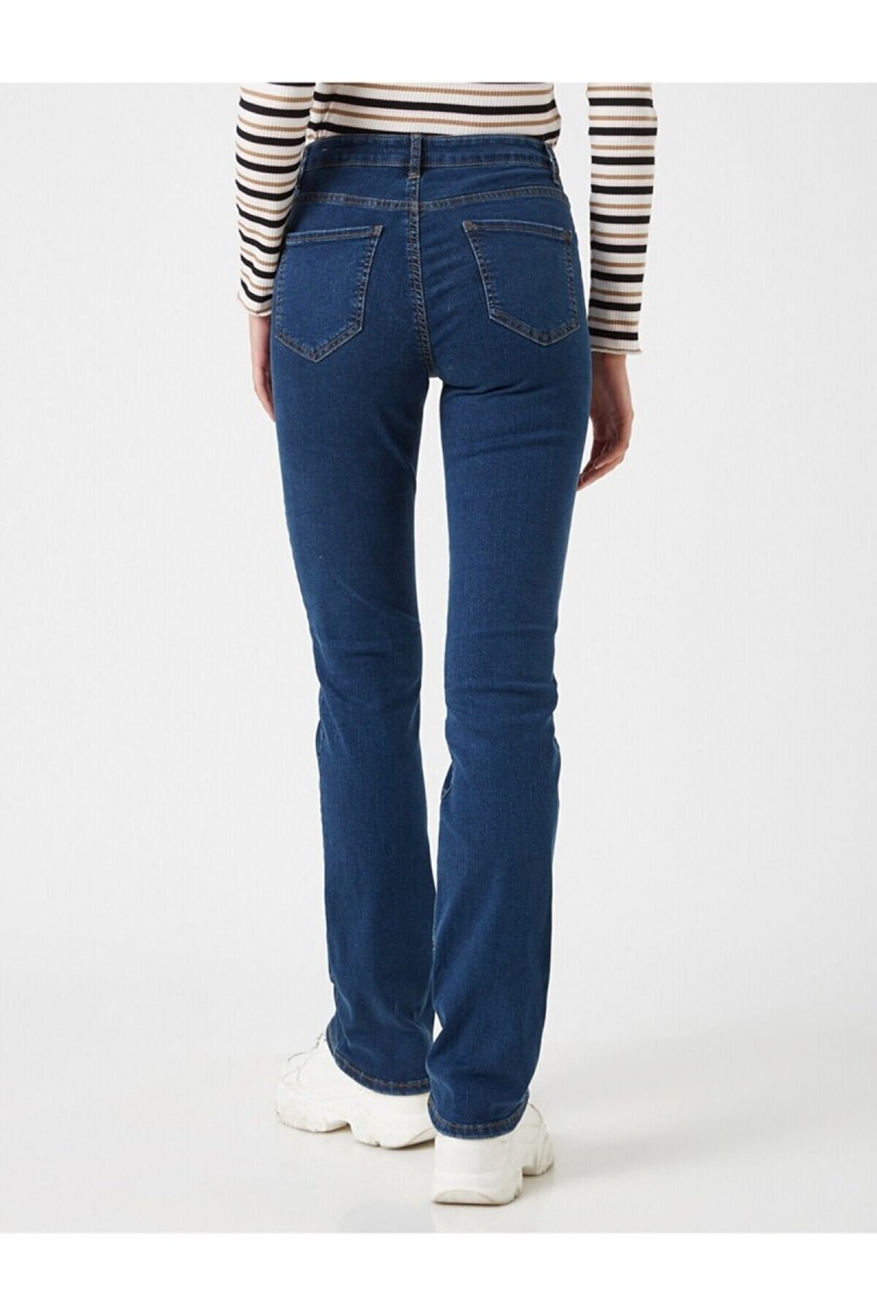 Cazul Ispanyol Likralı Solmaz Koyu Mavi Ispanyol Ispanyol Paça Jean Yüksek Bel Kot Pantolon