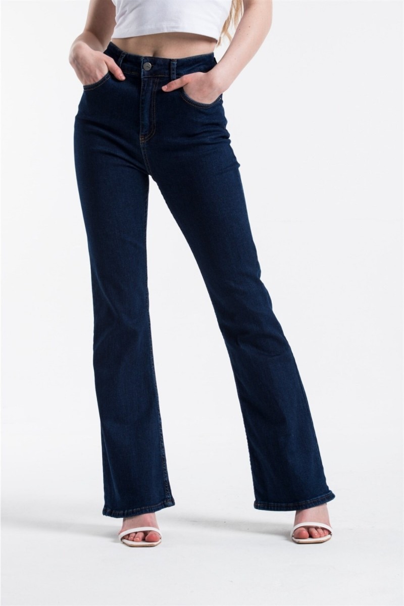 Cold Ispanyol Likralı Solmaz Koyu Mavi Ispanyol Ispanyol Paça Jean Yüksek Bel Kot Pantolon