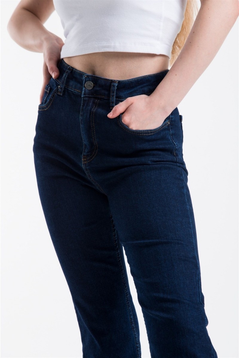 Cold Ispanyol Likralı Solmaz Koyu Mavi Ispanyol Ispanyol Paça Jean Yüksek Bel Kot Pantolon