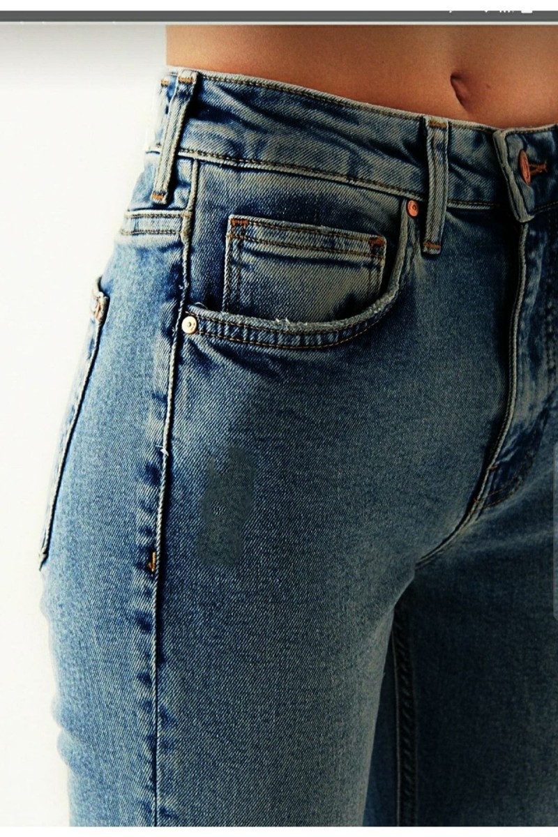 My Emma 90 s Mavi Kar Yırmaçlı Likralı Süper Yüksek Bel Salaş Jean Pantolon