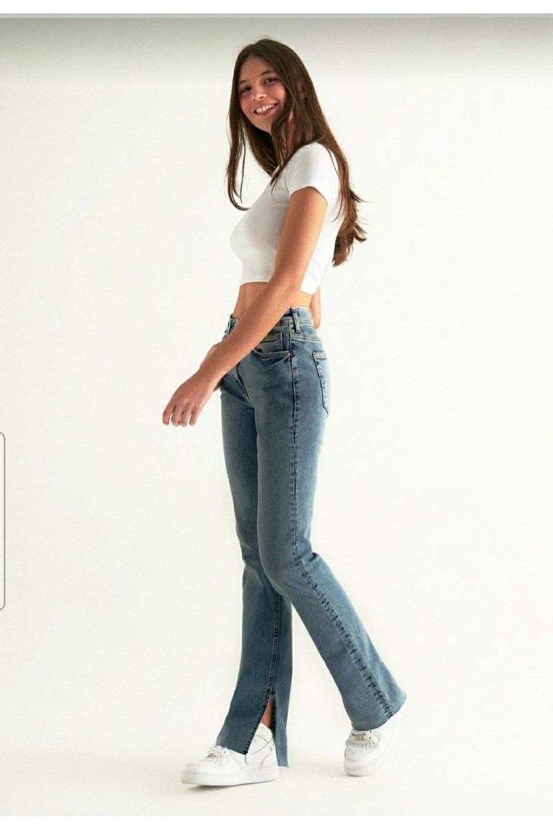My Emma 90 s Mavi Kar Yırmaçlı Likralı Süper Yüksek Bel Salaş Jean Pantolon