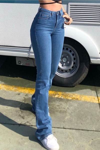 Orta Mavi Likralı Ispanyol Jeans