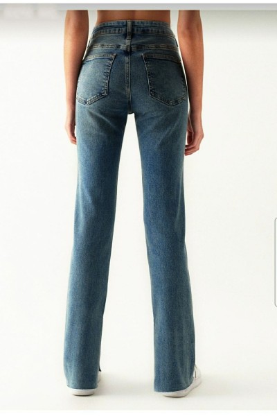 My Emma 90 s Mavi Kar Yırmaçlı Likralı Süper Yüksek Bel Salaş Jean Pantolon