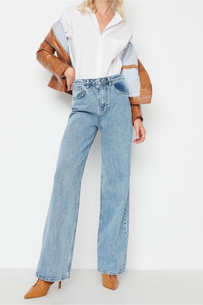 Elena 90 s Açık Kar 90 s Likralı Süper Yüksek Bel Salaş Jeans Palazzo Pantolon. (süper Yüksek)