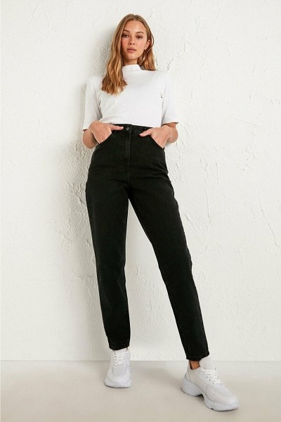 Tokyo Siyah Mom Likralı Yüksek Bel Fit Mom Jeans
