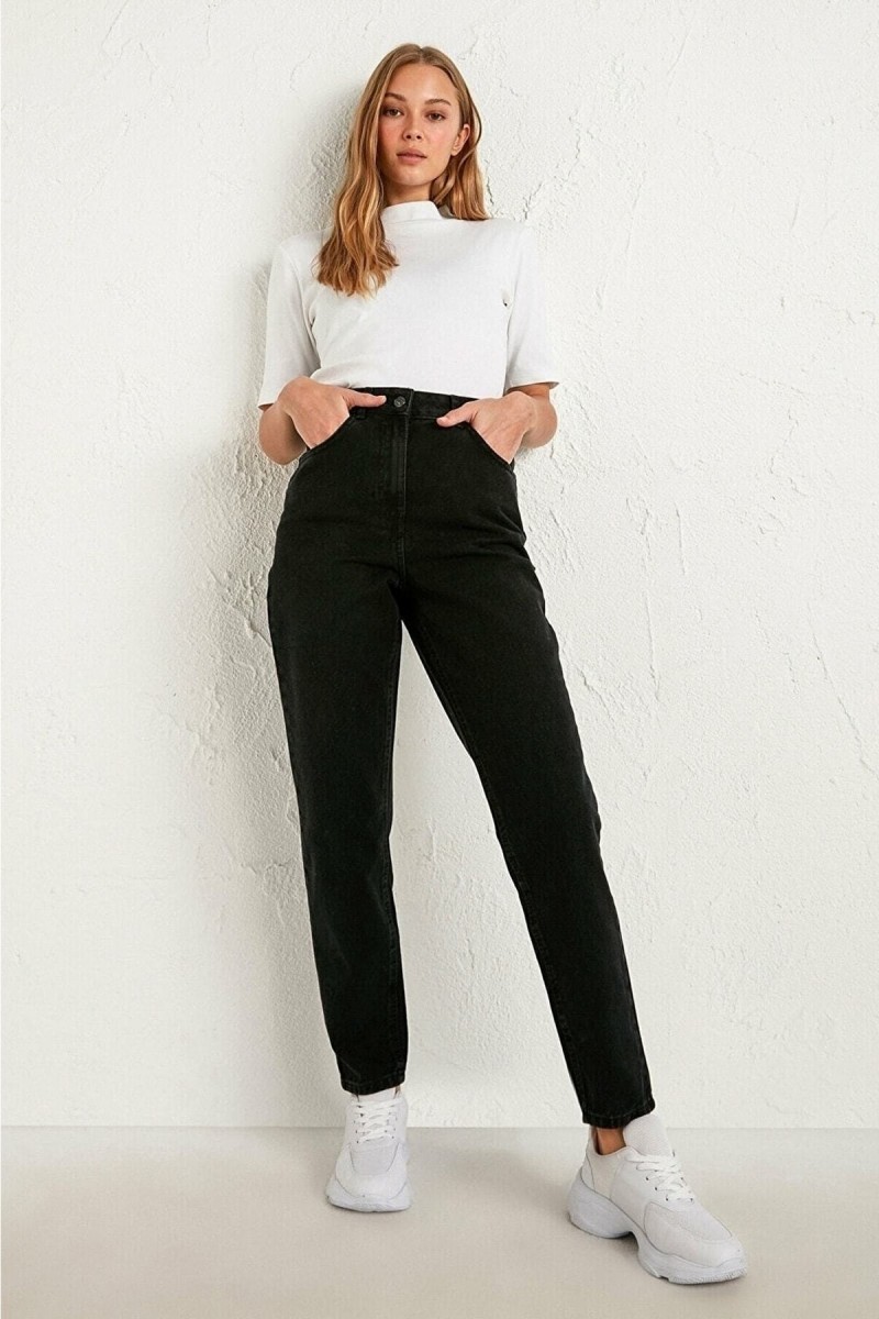 Tokyo Siyah Mom Likralı Yüksek Bel Fit Mom Jeans
