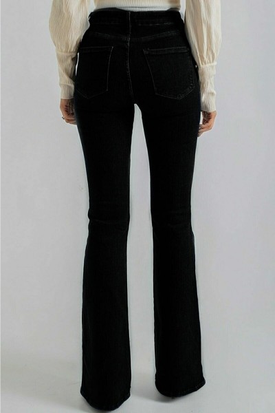 Ikon Ispanyol Ispanyol Paça Jeans Solmaz Siyah Ispanyol Jeans Yüksek Bel Kot Pantolon