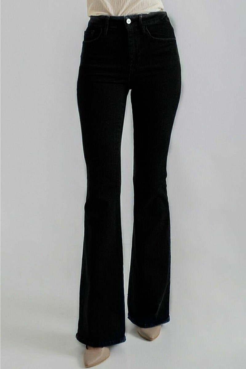 Ikon Ispanyol Ispanyol Paça Jeans Solmaz Siyah Ispanyol Jeans Yüksek Bel Kot Pantolon